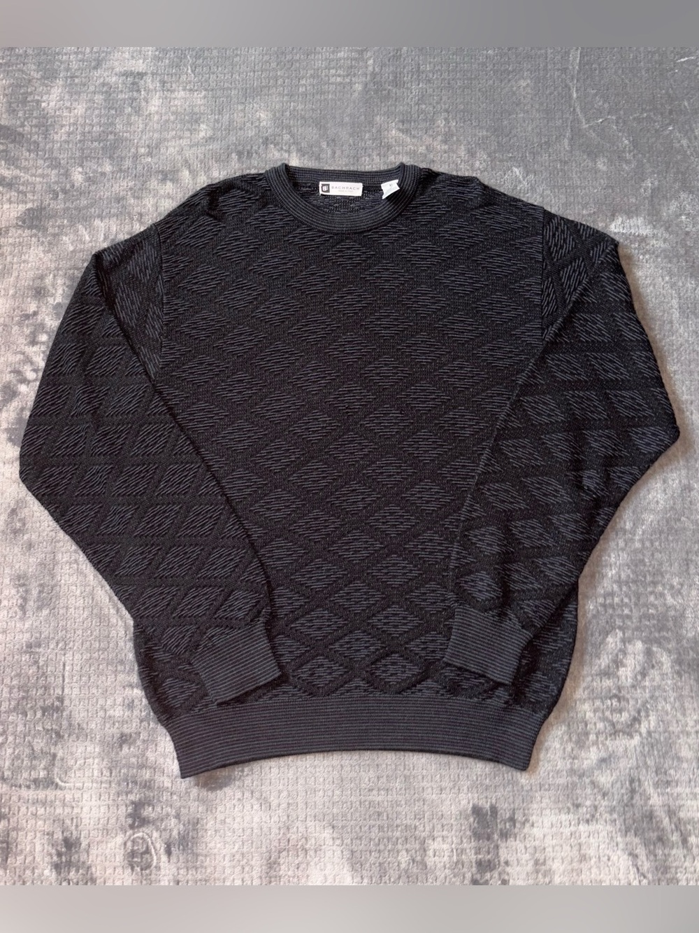 Vtg Bachrach Mens XL Wool Blend Black/Purple/Green Diamond Sweater Made in Italy